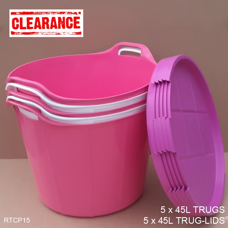 Assorted Mix of 5 x 45L Trugs and Trug-Lids